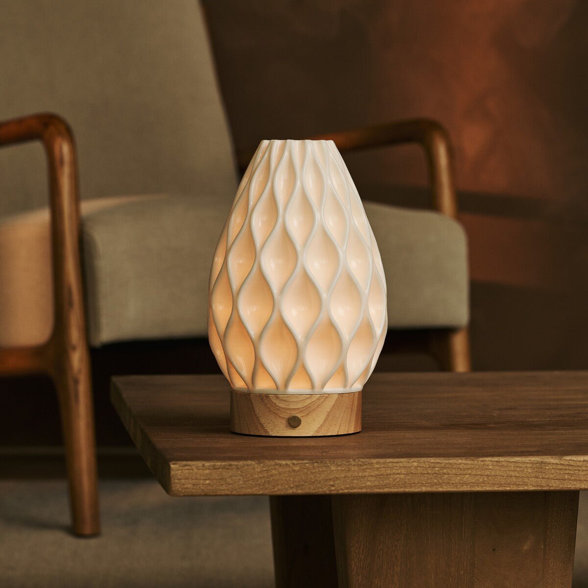 Vela Light Brown Wooden Rechargeable Table Lamp