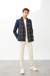 Mężczyźni Roman Check Scarf Navy-Ecru