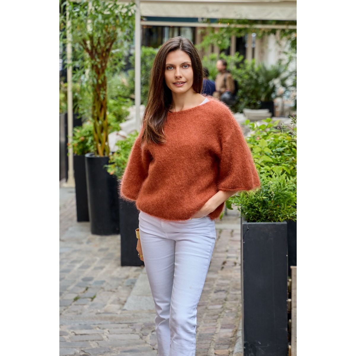 Pull col bateau manches 3/4 en 76% mohair et laine