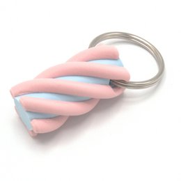  Pink blue twisted spiral fidget keychain, soft silicone sensory toy with metal ring attachment