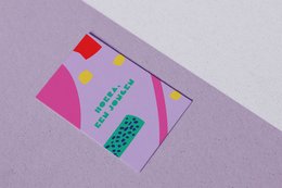 Colorful greeting cards with the text "Hoera, Een Jongen" (Congratulations, It's a Boy) featuring abstract shapes and patterns in vibrant colors.