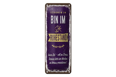 Tinnen bord met de tekst 27x10 cm Ik ben geen tijd met pensioen, decoratief bord