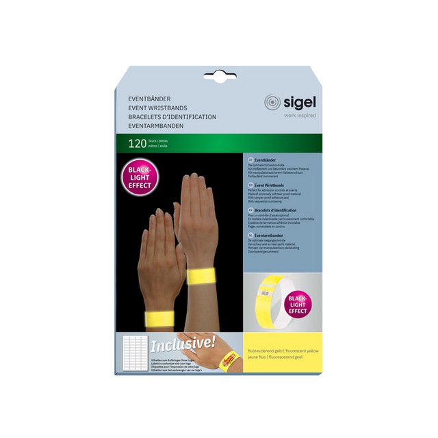Braccialetti per eventi Sigel super soft 255x25mm giallo fluo 120 pz