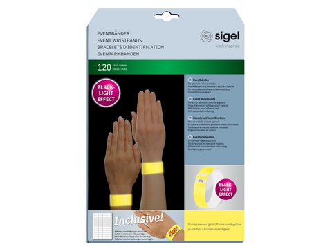 Event wristbands Sigel super soft 255x25mm fluorescent yellow 120 pcs