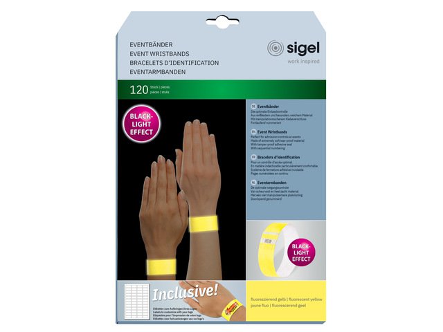 Event armbånd Sigel super blød 255x25mm fluorescerende gul 120 stk.