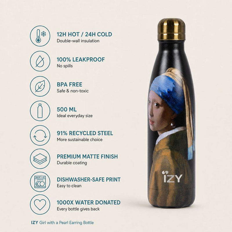 Izy thermos bottle ragazza con orecchino di perle - vermeer da 500 ml bottiglie di acqua isolata