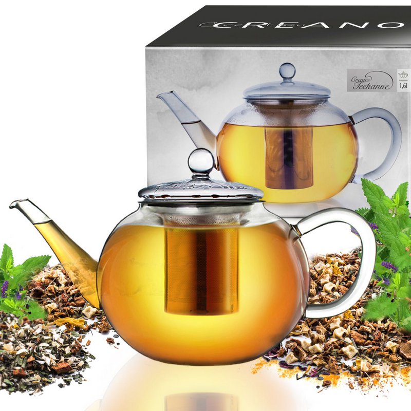 Creano Glas-Teekanne 1,6l mit Edelstahl-Sieb