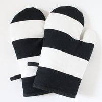 Black and white striped oven gloves