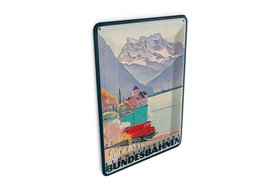Cartolina in metallo da viaggio 10x14 cm Cartello decorativo delle Ferrovie Federali Svizzere montagne lago