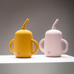 Anti-Drip-Tasse + Silikonstroh- dunkelrosa