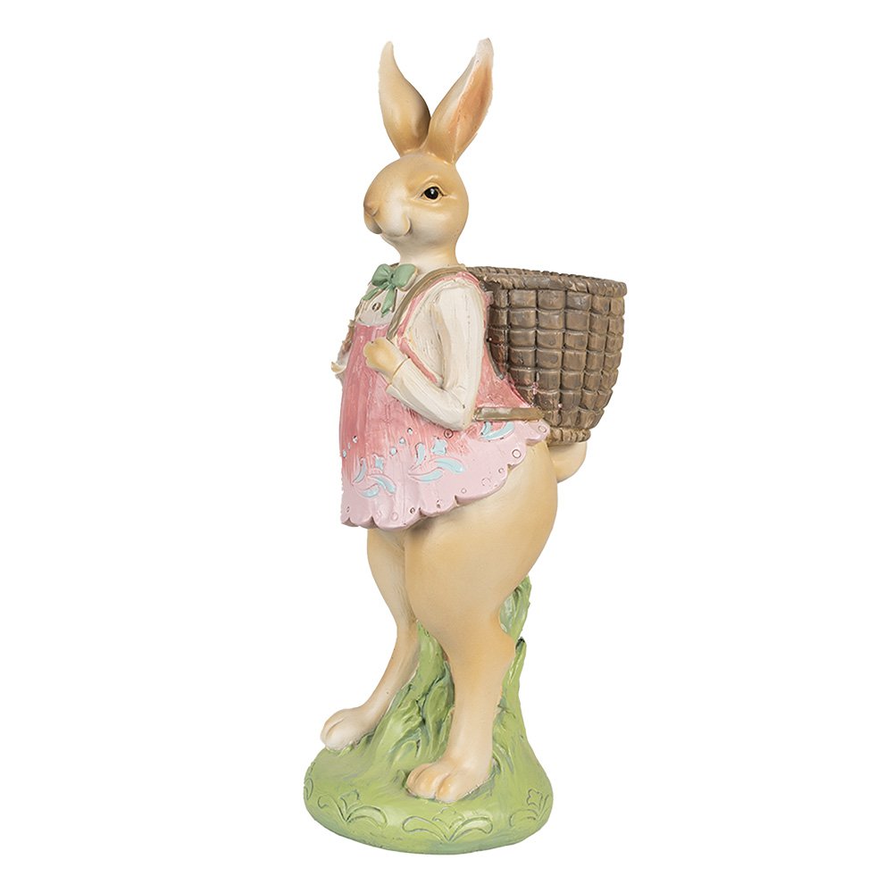 Beeld Konijn 31 cm Bruin Roze Polyresin Paasdecoratie