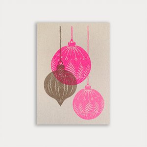 Postkarte / Weihnachtskugeln / Pink