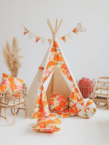Tipi- und Matten-Set „Picknick mit den Blumen“.