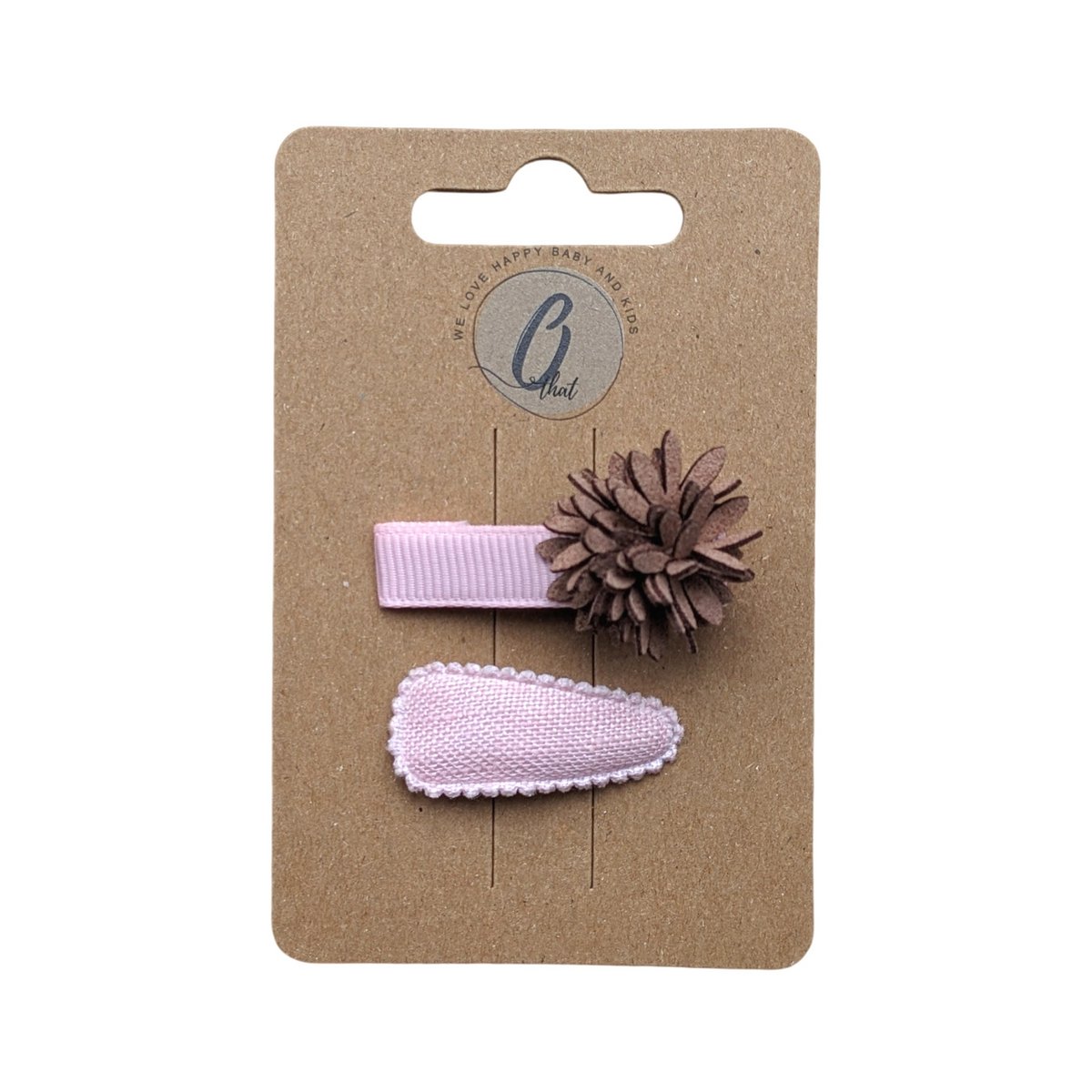 Baby alligator clip pink with leather look flower taupe OK 3718