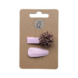 Baby alligatorclip roze met leatherlook bloem taupe OK 3718