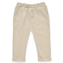 Beige unisex baby pants with elastic waistband, available in sizes 62, 68, 74, 80, and 86.