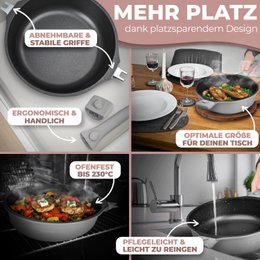 Bratpfanne 28 cm, Antihaftbeschichtung, abnehmbare Griffe, Induktion, backofenfest (grau)