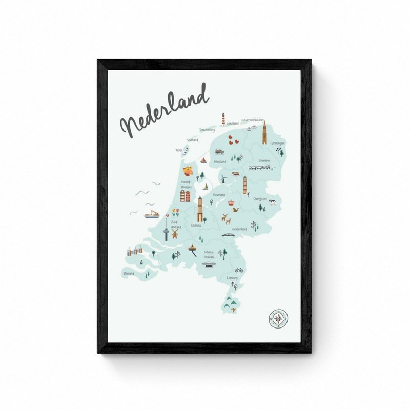 Pays-Bas - Affiche carte pour chambre d'enfant - Bleu
