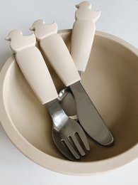 Juego de Cubiertos de Silicona y Acero Inoxidable - Beige Ostra