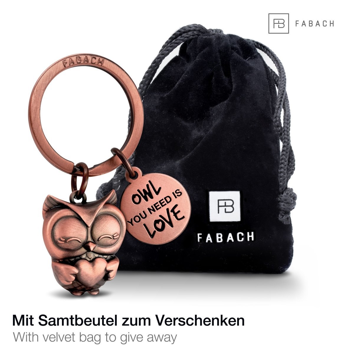 "Owl you need is Love" uil sleutelhanger Uiltje met hart en gravure - lieve uil geluksbrenger