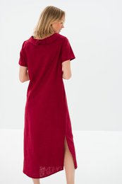 LONG STORY — Vestido midi de lino con cinturón y manga corta