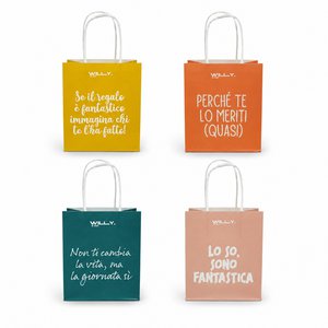 Kleine Geschenktüten – Italienischer Slogan-Aufdruck, 4er-Pack