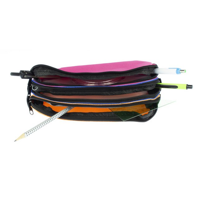 Estuche Kangaro 3 compartimentos naranja/azul/fucsia aprox. 25x9x11cm