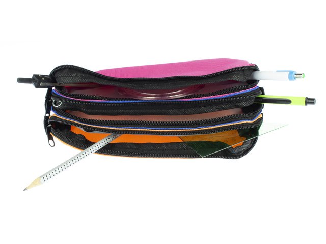 Trousse Kangaro 3 compartiments orange/bleu/fuchsia env. 25x9x11cm