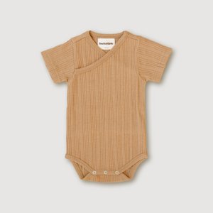 Kurzärmliger Bodysuit aus Wollripp – Rehbraun