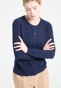 LILLY 4 Rundhals-Cardigan aus Kaschmir in Marineblau