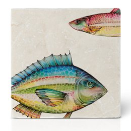 Tile coasters - fish duo ruby ​​close