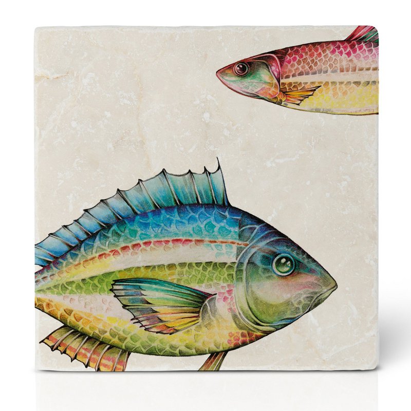 Tile coasters - fish duo ruby ​​close