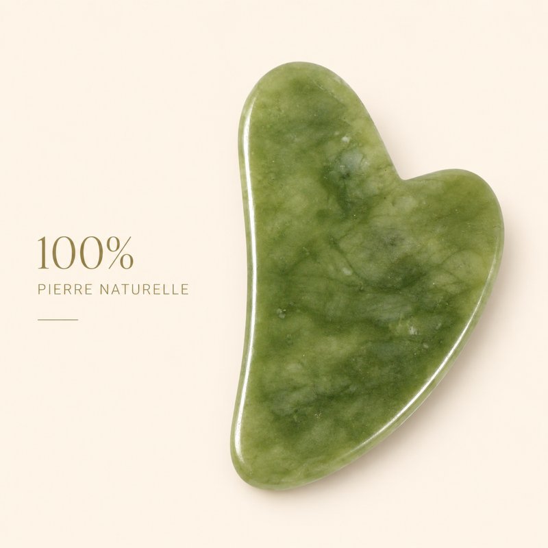 Gua Sha – Green Jade Stone – Delicate and Natural Massage – Well-being Accessory – Free Cover