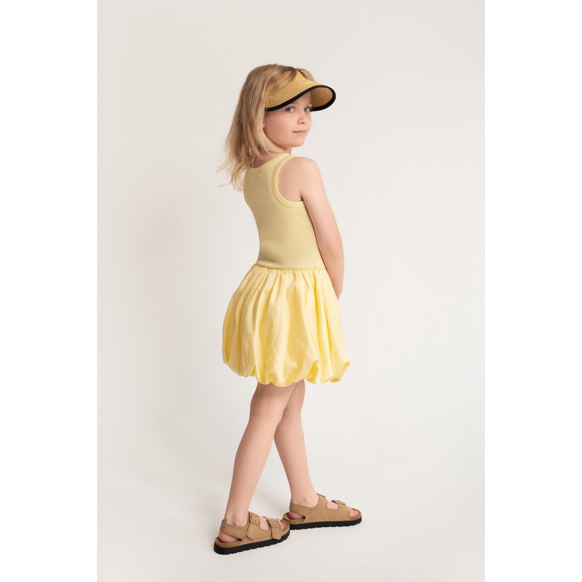 Balloon dress made of cotton with tank top top in yellow