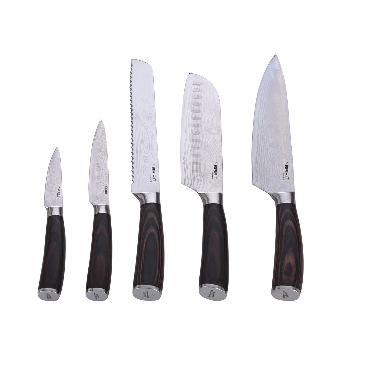 Set de 5 Pièces, Couteaux de Chef, Ensemble Couteaux de Cuisine, Couteaux Universels, Professionnel, Pain, Aliment, Lame en Acier Inoxydable, Marron