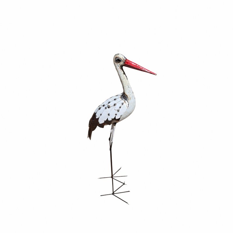 METAL NATURAL- WHITE LARGE STORK BIRD