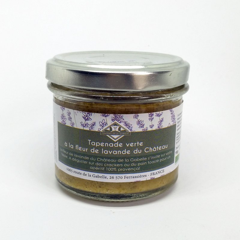 Grüne Tapenade mit Bio-Lavendelblüte