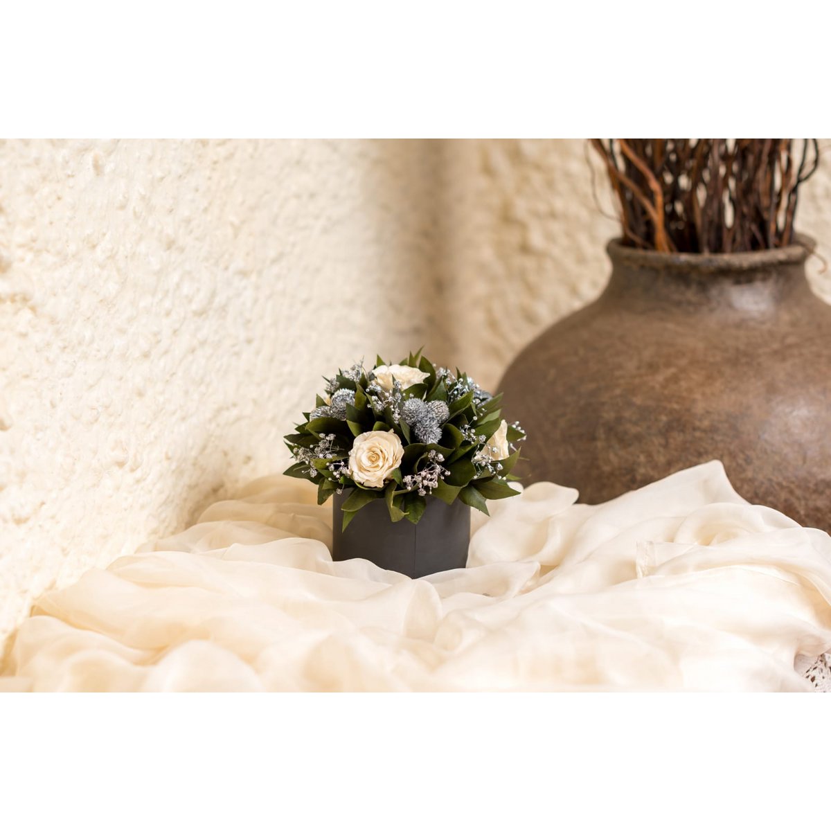 Geconserveerde Bloemen Rond Doosje Frida Zilver Ø16 H14.5 cm