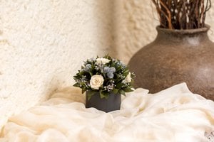 Konservierte Blumen Runde Box Frida Silber Ø16 H14,5 cm