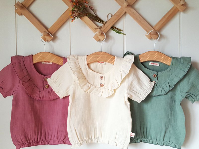 Baby pige mørk rosa t-shirt / 100% økologisk dobbelt gaze bomuld