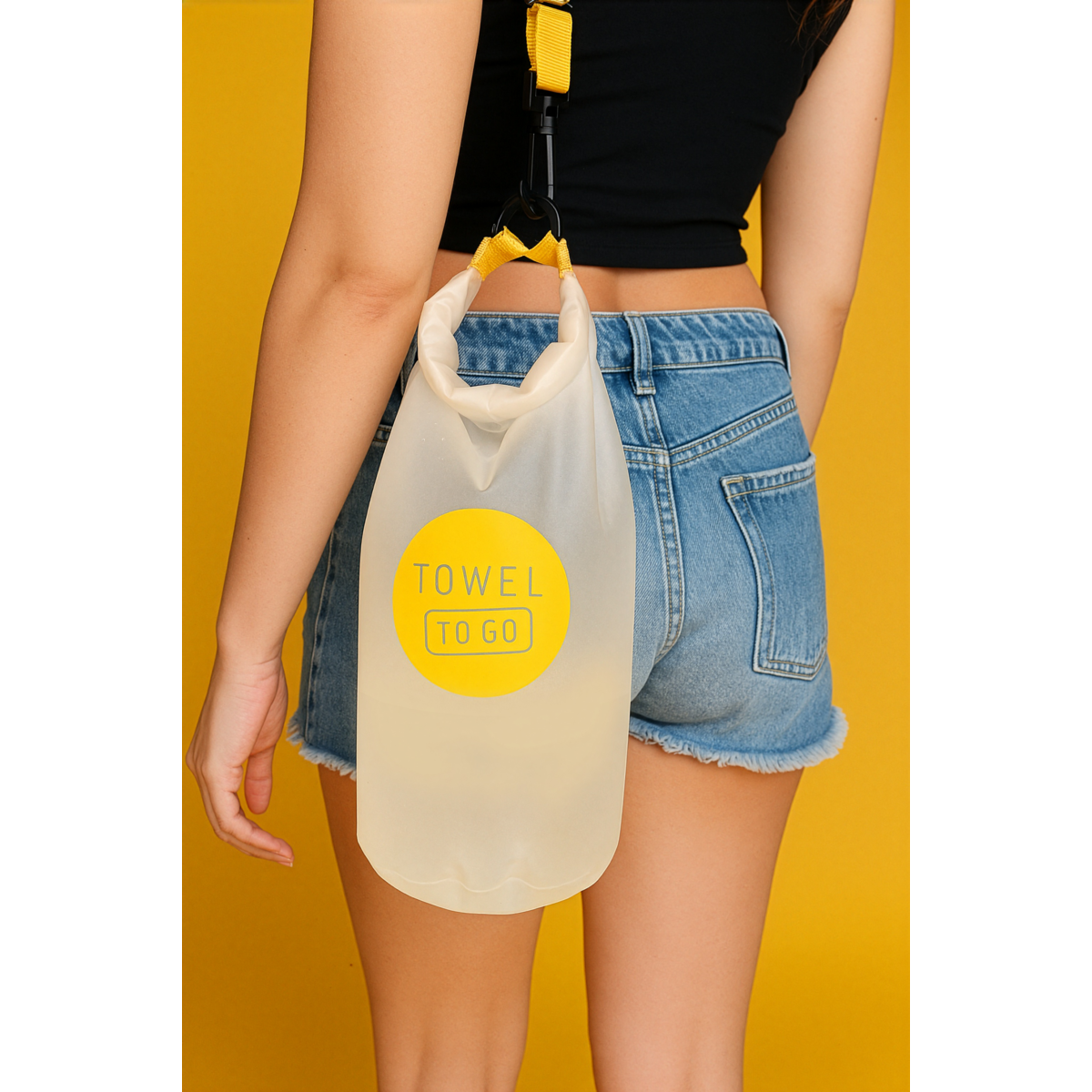 TOWEL TO GO Roll N Go Dry Bag 5L | Wasserdichte transparente Strand-Pool-Surftasche | Gelb