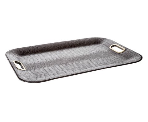 Tablet rechthoekig platte handvat croco dk. Bruin synthetisch leer