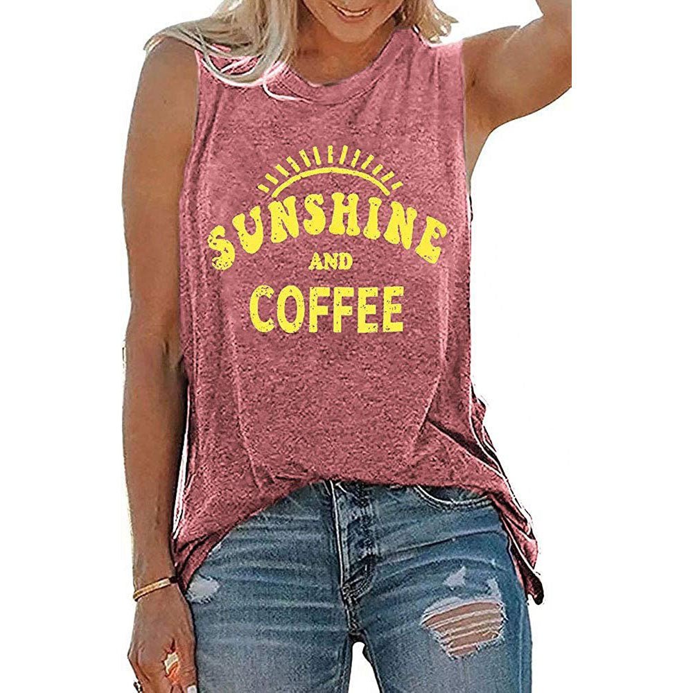 Camiseta sin mangas con cuello redondo estampada SUNSHINE para mujer en Europa y América
