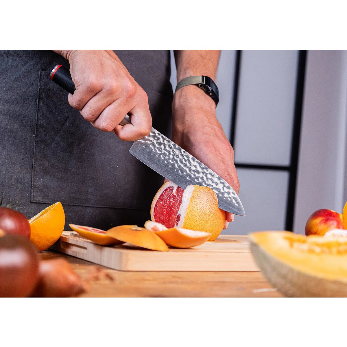 Knife - Santoku with bamboo Saya and bamboo box - 180 mm blade