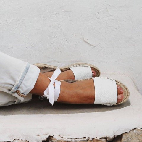 Leren espadrilles sandalen - wit - klassieke zool