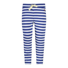 Jersey pants with blue and white striped pattern, suitable for kids. The pants feature an elastic waistband with a drawstring for adjustable fit.