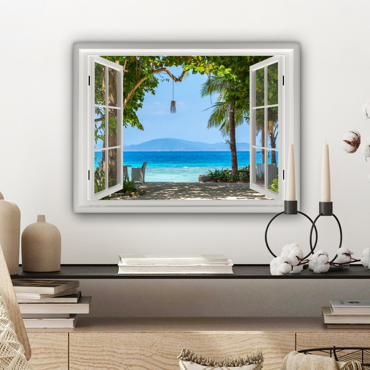 Pintura de lienzo - Decoración de pared - Vista - Boom - Sea - Palmada - Colinas - Playa - Azul