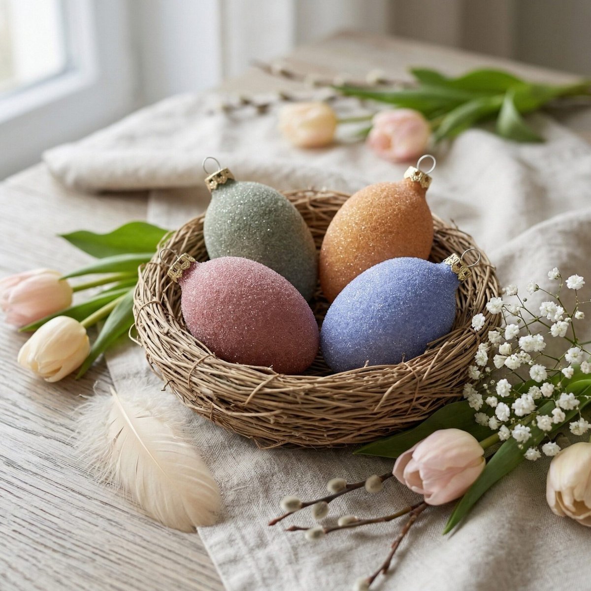 "sparkling spring" - Easter eggs 6 cm colorful, transparent glitter