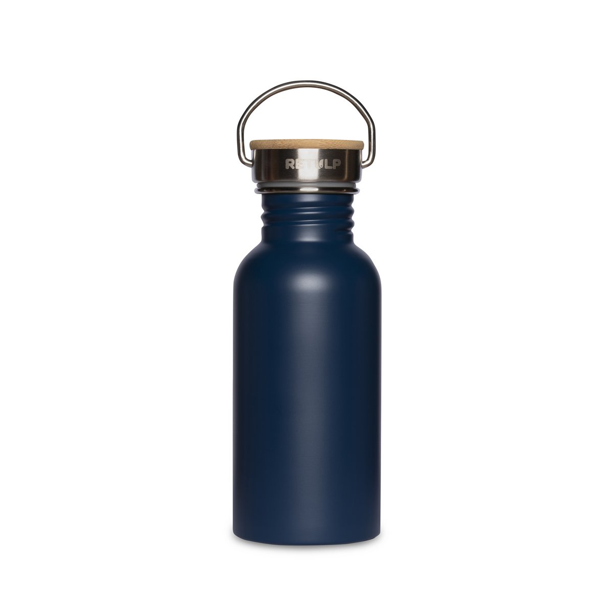 RVS drinkfles bamboe dop 500 ml steel BLUE