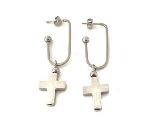 Earrings cross stainless steel silver